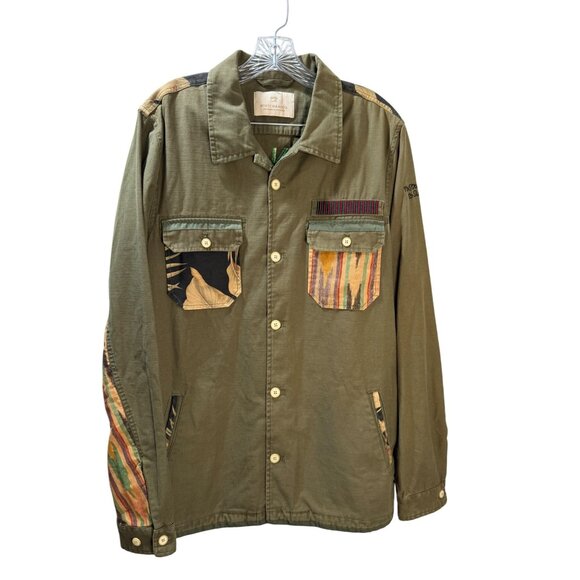 Vintage-Style Olive Green Jacket With Embroidered Palm Tree & "Sun Up" Design Mu - Picture 1 of 9
